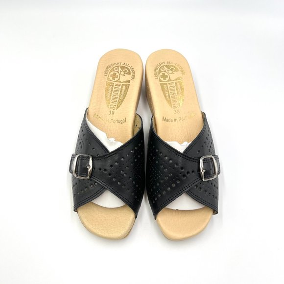 Worishofer Womens 251 Black Leather Slides Wedges Sandals Shoes 38 EU 7.5 - 8 US - Picture 3 of 15